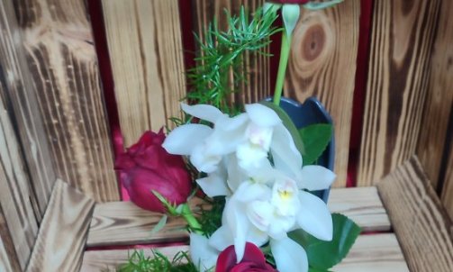 Composition orchidee trio de rose rouge